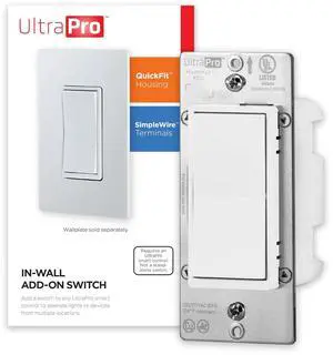 UltraPro - QuickFit and SimpleWire Add-on Switch, In-Wall Only, Z-Wave ZigBee Wireless Smart Lighting Controls, Not a Standard Switch, 59349 UltraPro - QuickFit and SimpleWire Add-on Switch, In-Wall Only, Z-Wave ZigBee Wireless Smart Lighting Controls, Not a Standard Switch, 59349