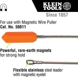 Klein Tools 50611ML Wire Puller Replacement Leader, Stainless-Steel Leader with Eyelet for Easy Wire and Cable Pulling, Rare Earth Magnet Klein Tools 50611ML Wire Puller Replacement Leader, Stainless-Steel Leader with Eyelet for Easy Wire and Cable Pulling, Rare Earth Magnet