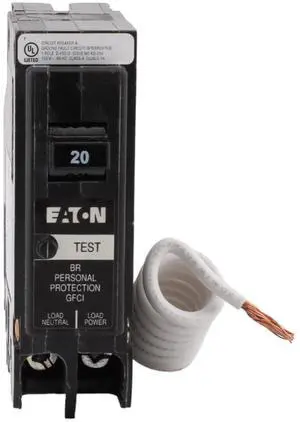 Cutler-Hammer Brn120Gf 20 Amp Gfci Single Pole Grounding Fault Circuit Breaker, Neutral Pigtail, 120V, Ul Listed (1) Cutler-Hammer Brn120Gf 20 Amp Gfci Single Pole Grounding Fault Circuit Breaker, Neutral Pigtail, 120V, Ul Listed (1)