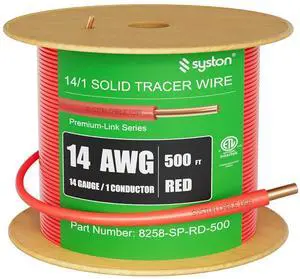 SYSTON CABLE TECHNOLOGY 14 AWG Tracer Wire 600V Solid Conductor Direct Burial, Underground Tracer Wire for Locating Underground Pipes Line Gas Water Sewer Pipe and Fiber Optic (500) SYSTON CABLE TECHNOLOGY 14 AWG Tracer Wire 600V Solid Conductor Direct Burial, Underground Tracer Wire for Locating Underground Pipes Line Gas Water Sewer Pipe and Fiber Optic (500)
