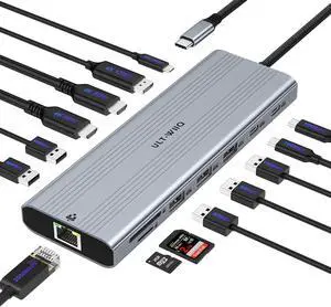 14-in-1 USB C Docking Station with 140W PD 3.1, Triple Display Docking Station (DP 1.4 + Dual HDMI 4K), 2.5Gb Ethernet Hub, 10Gbps Data Premium Laptop Docking Station for MacBook Pro, Dell XPS, HP 14-in-1 USB C Docking Station with 140W PD 3.1, Triple Display Docking Station (DP 1.4 + Dual HDMI 4K), 2.5Gb Ethernet Hub, 10Gbps Data Premium Laptop Docking Station for MacBook Pro, Dell XPS, HP
