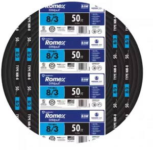 Romex 63949232 50 ft. 8/3 Black Stranded CU SIMpull NM-B Wire Romex 63949232 50 ft. 8/3 Black Stranded CU SIMpull NM-B Wire