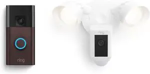Ring Battery Doorbell Venetian Bronze + Ring Floodlight Cam Plus White Ring Battery Doorbell Venetian Bronze + Ring Floodlight Cam Plus White