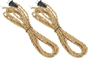 uxcell 15Ft 18/2 Twisted Cloth Covered Lamp Cord, 2pcs Vintage Fabric Electrical Wire with Plug Stripped Ends Ready for Extension Wiring DIY Repairing, Light Gold uxcell 15Ft 18/2 Twisted Cloth Covered Lamp Cord, 2pcs Vintage Fabric Electrical Wire with Plug Stripped Ends Ready for Extension Wiring DIY Repairing, Light Gold