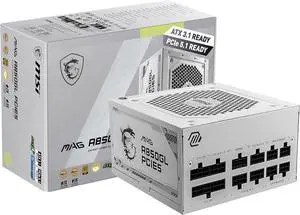 MSI MAG A850GL PCIE5 White, Fully Modular Compact Gaming 850W Power Supply, 80+ Gold, ATX 3.1 & PCIe 5.1 Ready, Native Dual-Color 12V-2x6 Cable, 10 Year Warranty MSI MAG A850GL PCIE5 White, Fully Modular Compact Gaming 850W Power Supply, 80+ Gold, ATX 3.1 & PCIe 5.1 Ready, Native Dual-Color 12V-2x6 Cable, 10 Year Warranty