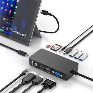 Surface Docking Station, 12-in-1 Triple Display Dual 4K HDMI & DP & VGA, Ethernet, USB Hub, Surface Pro Dock for Surface Pro 12/11/10/9/8/X/7/6/5/4/3, Surface Laptop 7/6/5/4/3/2/1, Surface Book Go Surface Docking Station, 12-in-1 Triple Display Dual 4K HDMI & DP & VGA, Ethernet, USB Hub, Surface Pro Dock for Surface Pro 12/11/10/9/8/X/7/6/5/4/3, Surface Laptop 7/6/5/4/3/2/1, Surface Book Go