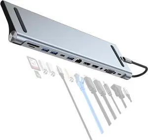 Laptop Docking Station Stand 12 in 1 USB C Docking Station 4K 30Hz HDTV Multiport Adapter Dock USB3.0 USB2.0 Ethernet USB C Center Laptop Docking Station Stand 12 in 1 USB C Docking Station 4K 30Hz HDTV Multiport Adapter Dock USB3.0 USB2.0 Ethernet USB C Center