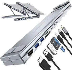 Ergonomic 8-in-1 USB-C Laptop Stand with Docking Station, Adjustable Foldable Aluminum Riser, 4K HDMI, 100W PD, USB Ports for MacBook, Notebook (1, 8-in-1) Ergonomic 8-in-1 USB-C Laptop Stand with Docking Station, Adjustable Foldable Aluminum Riser, 4K HDMI, 100W PD, USB Ports for MacBook, Notebook (1, 8-in-1)