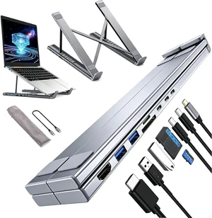 8-in-1 USB C Laptop Docking Station Stand, 360° Rotating Foldable Laptop Stand with Docking Station, 4K HDMI, Dual USB 3.0, 100W PD, SD/TF, Ergonomic Universal Laptops Holder 8-in-1 USB C Laptop Docking Station Stand, 360° Rotating Foldable Laptop Stand with Docking Station, 4K HDMI, Dual USB 3.0, 100W PD, SD/TF, Ergonomic Universal Laptops Holder