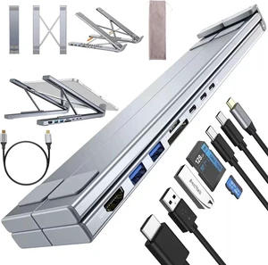 8 in 1 USB C Laptop Stand with Docking Station, Foldable Laptop Docking Stand with 4K HDMI, 100W PD & 5 USB Ports, Portable Multiport Computer Riser Hub for 10-17" Mac and PC (1PC) 8 in 1 USB C Laptop Stand with Docking Station, Foldable Laptop Docking Stand with 4K HDMI, 100W PD & 5 USB Ports, Portable Multiport Computer Riser Hub for 10-17" Mac and PC (1PC)