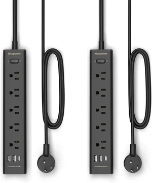 10FT Extension Cord Power Bar -Surge Protector Power bar with 5 Widely Outlets and 3 USB Ports(1 USB C Port),Flat Plug Extension Cord(1250W/10A),Wall Mount for Home Office,700 J(2 Pack) 10FT Extension Cord Power Bar -Surge Protector Power bar with 5 Widely Outlets and 3 USB Ports(1 USB C Port),Flat Plug Extension Cord(1250W/10A),Wall Mount for Home Office,700 J(2 Pack)