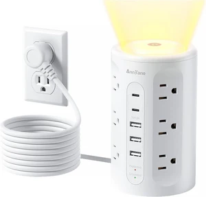 Power Strip Tower with Night Light, Surge Protector Power Strip with USB Ports, 10 FT Extension Cord with Multiple Outlets (12AC+3A+2C) for Home Office Desk DormRoom (White) Power Strip Tower with Night Light, Surge Protector Power Strip with USB Ports, 10 FT Extension Cord with Multiple Outlets (12AC+3A+2C) for Home Office Desk DormRoom (White)