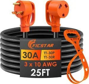 30 Amp RV Extension Cord 25 FT with Grip Handle, Heavy Duty 10/3 Gauge STW RV Power Cord, NEMA TT-30P to TT-30R, Weatherproof Camper Extension Cord with Cord Organizer, ETL Listed 30 Amp RV Extension Cord 25 FT with Grip Handle, Heavy Duty 10/3 Gauge STW RV Power Cord, NEMA TT-30P to TT-30R, Weatherproof Camper Extension Cord with Cord Organizer, ETL Listed