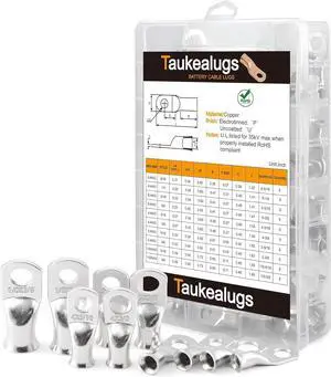 Battery Cable Ends Terminal Connectors Wire Copper Lugs Assortment Kit AWG 8 6 4 2 1/0 Gauge 5/16 3/8 Tinned Crimp Marine Ring Eyelets-10 Sizes 50PCS Battery Cable Ends Terminal Connectors Wire Copper Lugs Assortment Kit AWG 8 6 4 2 1/0 Gauge 5/16 3/8 Tinned Crimp Marine Ring Eyelets-10 Sizes 50PCS
