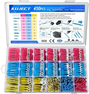 Kuject 450PCS Heat Shrink Wire Connectors, Multipurpose Waterproof Electrical Wire Terminals kit, Insulated Crimp Connectors Ring Fork Spade Butt Splices for Automotive Marine Boat Truck Kuject 450PCS Heat Shrink Wire Connectors, Multipurpose Waterproof Electrical Wire Terminals kit, Insulated Crimp Connectors Ring Fork Spade Butt Splices for Automotive Marine Boat Truck