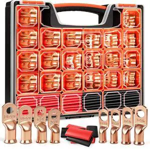 Kuject 220PCS Battery Cable Ends 2/0 1/0 1 2 4 6 8 AWG Gauge, 110PCS Heavy Duty Copper Wire Lugs Kit, Battery Cable Terminal Connectors Assortment with 110PCS 3:1 Heat Shrink Tubing Kuject 220PCS Battery Cable Ends 2/0 1/0 1 2 4 6 8 AWG Gauge, 110PCS Heavy Duty Copper Wire Lugs Kit, Battery Cable Terminal Connectors Assortment with 110PCS 3:1 Heat Shrink Tubing