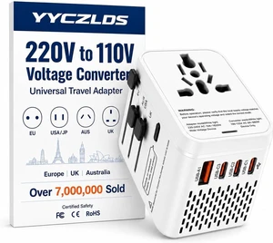 Universal Travel Adapter European Plug Adaptateur Prise Europe Canada Voltage Converter 220v to 110v Power International Accessories Smart UK Essentials Type C G Worldwide (White) Universal Travel Adapter European Plug Adaptateur Prise Europe Canada Voltage Converter 220v to 110v Power International Accessories Smart UK Essentials Type C G Worldwide (White)