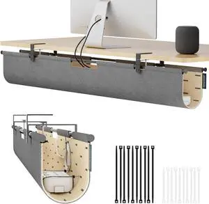 No Drill Under Desk Cable Management Tray, 45.2" Large Felt Cord Organizer with Pegboard-Style Design, Power Strip Holder, Privacy Panel for Standing Desk & Home Office, Clamp/Screw Mount(Gray/Khaki) No Drill Under Desk Cable Management Tray, 45.2" Large Felt Cord Organizer with Pegboard-Style Design, Power Strip Holder, Privacy Panel for Standing Desk & Home Office, Clamp/Screw Mount(Gray/Khaki)