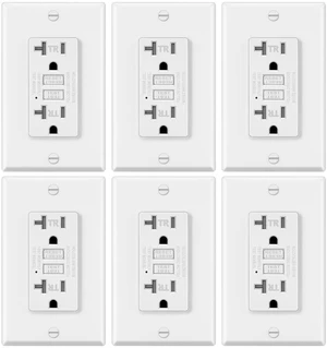 ELECTECK 6 Pack GFCI Outlets 20 Amp, Tamper Resistant (TR), Decor GFI Receptacles with LED Indicator, Ground Fault Circuit Interrupter, Decorative Wallplate Included, ETL Certified, White ELECTECK 6 Pack GFCI Outlets 20 Amp, Tamper Resistant (TR), Decor GFI Receptacles with LED Indicator, Ground Fault Circuit Interrupter, Decorative Wallplate Included, ETL Certified, White