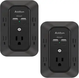 Addtam Outlet Extender 2-Pack, Power Bars with Surge Protector 1800J, 3-Side USB Wall Charging Station, Multi Plug Outlet 4 USB Ports(2 USB C) for Home Office Travel, Black Addtam Outlet Extender 2-Pack, Power Bars with Surge Protector 1800J, 3-Side USB Wall Charging Station, Multi Plug Outlet 4 USB Ports(2 USB C) for Home Office Travel, Black