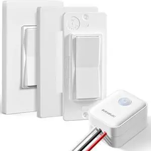 SURAIELEC 3 Way Wireless Light Switch and Receiver Kit, Decorator Rocker Wall Switch, 15 AMP, 100FT, No Wiring No WiFi, Remote Control Light Switch, Neutral Wire Required (Upgrade Antenna Model) SURAIELEC 3 Way Wireless Light Switch and Receiver Kit, Decorator Rocker Wall Switch, 15 AMP, 100FT, No Wiring No WiFi, Remote Control Light Switch, Neutral Wire Required (Upgrade Antenna Model)