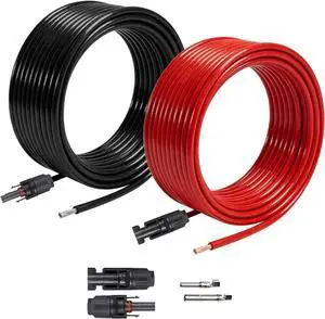 30FT 10AWG Solar Panel Extension Cable with Male and Female Connectors with Extra Free Connectors and Solar Connector Pins for Solar Panel (9M Red +9M Black) 30FT 10AWG Solar Panel Extension Cable with Male and Female Connectors with Extra Free Connectors and Solar Connector Pins for Solar Panel (9M Red +9M Black)
