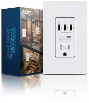 TOPELER USB C Wall Outlet, 65W GaN Ultra Speed Charging USB Receptacle, 15 Amp Tamper-Resistant Receptacle, USB Charger for Type C Laptop, MacBook, iPhone, iPad, ETL & FCC Listed, White TOPELER USB C Wall Outlet, 65W GaN Ultra Speed Charging USB Receptacle, 15 Amp Tamper-Resistant Receptacle, USB Charger for Type C Laptop, MacBook, iPhone, iPad, ETL & FCC Listed, White