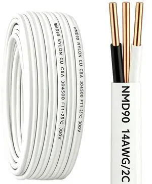 14/2 NMD 90 Electrical Wire with Ground 25 FT, 300V 14 Gauge Solid Copper Wire White for Residential Commercial Indoor Dry Location Wiring, Home Outlet and Lighting Circuit 14/2 NMD 90 Electrical Wire with Ground 25 FT, 300V 14 Gauge Solid Copper Wire White for Residential Commercial Indoor Dry Location Wiring, Home Outlet and Lighting Circuit