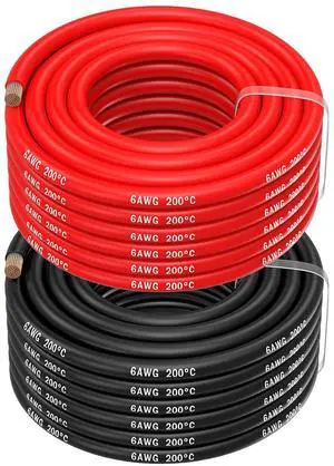 MMOBIEL 6 AWG Electrical Silicone Wire - 6 Gauge (13.30mm²) Tinned Copper Cable 5 m / 16.4 ft 2 Separate Wires Red & Black for Refrigerators, Air Conditioners, Car Battery, Welding Battery MMOBIEL 6 AWG Electrical Silicone Wire - 6 Gauge (13.30mm²) Tinned Copper Cable 5 m / 16.4 ft 2 Separate Wires Red & Black for Refrigerators, Air Conditioners, Car Battery, Welding Battery
