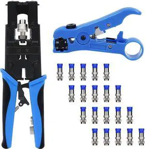 Delgada Compression Tool Coax Cable Crimper Kit,Multifunctional Compression Connector Adjustable Tool for RG59 RG6 F BNC RCAwith Coaxial Cable Stripping Cutter and RG59 F Connectors Delgada Compression Tool Coax Cable Crimper Kit,Multifunctional Compression Connector Adjustable Tool for RG59 RG6 F BNC RCAwith Coaxial Cable Stripping Cutter and RG59 F Connectors