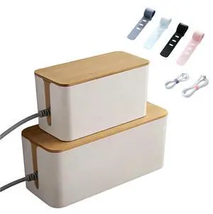 1Large+1Small Cable Organizer Set-2-Piece Home Office Desk Wire Management Storage Box,Cable Storage Box (White/Bamboo Lid) 1Large+1Small Cable Organizer Set-2-Piece Home Office Desk Wire Management Storage Box,Cable Storage Box (White/Bamboo Lid)