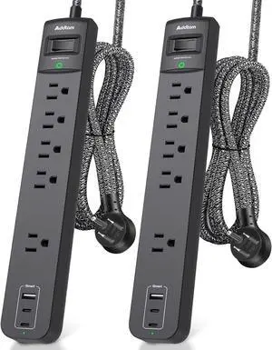 Addtam 2 Pack Power Bars with Surge Protector, 10FT Extension Cord with 5 AC Outlets and 3 USB Ports(2 USB C), Home Office Dorm Room Essentials, 1080J, Black Addtam 2 Pack Power Bars with Surge Protector, 10FT Extension Cord with 5 AC Outlets and 3 USB Ports(2 USB C), Home Office Dorm Room Essentials, 1080J, Black
