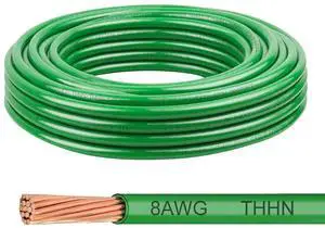 THHN Wire 8 Gauge 25 FT, 8 AWG Stranded OFC Copper Electrical Building Wire with Nylon Jacket PVC Insulation, Rated 600V for Residential, Industrial, CNC, Ground (8 Gauge, Green) THHN Wire 8 Gauge 25 FT, 8 AWG Stranded OFC Copper Electrical Building Wire with Nylon Jacket PVC Insulation, Rated 600V for Residential, Industrial, CNC, Ground (8 Gauge, Green)
