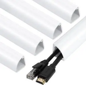 ZhiYo Corner Cable Concealer, Large Corner Cord Hider, Wire Covers for Cords, Paintable Cord Cover, Cable Management Channel Raceway for Wall, Floor Baseboard, Ceiling, White ZhiYo Corner Cable Concealer, Large Corner Cord Hider, Wire Covers for Cords, Paintable Cord Cover, Cable Management Channel Raceway for Wall, Floor Baseboard, Ceiling, White