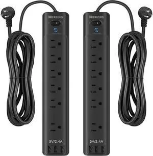 2-Pack Surge Protector Power Strip - 6 Outlets & 3 USB Ports with 15A/1875W Heavy Duty, 5ft Flat Plug Extension Cord, Wall Mountable for Home Office (Black) 2-Pack Surge Protector Power Strip - 6 Outlets & 3 USB Ports with 15A/1875W Heavy Duty, 5ft Flat Plug Extension Cord, Wall Mountable for Home Office (Black)