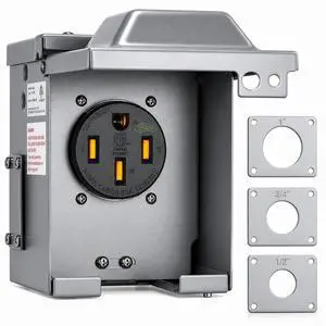 50 Amp NEMA 14-50R EV Outlet Box, EV-Grade Receptacle, ETL Listed | Extra Heavy Duty, Pre-Drilled Knockout Panels, 3-Pole 4-Wire, Weatherproof NEMA 3R, Lockable Outdoor Metal Enclosure 50 Amp NEMA 14-50R EV Outlet Box, EV-Grade Receptacle, ETL Listed | Extra Heavy Duty, Pre-Drilled Knockout Panels, 3-Pole 4-Wire, Weatherproof NEMA 3R, Lockable Outdoor Metal Enclosure