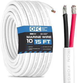 Iron Forge Cable 10 Gauge Marine Wire - 15 Foot, 10 AWG Cable for Boat Wiring, 10/2 Tinned Copper Duplex Marine Grade Outdoor Electric Wire for Boat, Dock, RV, Solar, and Automotive Iron Forge Cable 10 Gauge Marine Wire - 15 Foot, 10 AWG Cable for Boat Wiring, 10/2 Tinned Copper Duplex Marine Grade Outdoor Electric Wire for Boat, Dock, RV, Solar, and Automotive