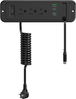 Recessed Power Strip with 60cm Retractable USB C Cable, Flush Mount Recessed Power Strip with 60cm Retractable USB C Cable, Flush Mount