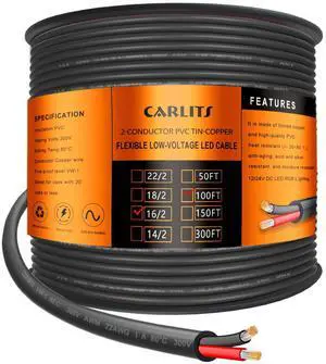 16 Gauge 2 Conductor Electrical Wire, 100FT 16 AWG Stranded Low Voltage 16/2 Cable Tinned Copper, Flexible Extension Power Cord for LED Lamp, Automotive, Boat, Electronic 16 Gauge 2 Conductor Electrical Wire, 100FT 16 AWG Stranded Low Voltage 16/2 Cable Tinned Copper, Flexible Extension Power Cord for LED Lamp, Automotive, Boat, Electronic