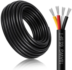 18 Gauge 4 Conductor Wire, 65.6FT Black PVC Stranded Tinned Copper Wire, 18/4 Speaker Wire, Audio Power Cable, Flexible 18AWG Wire for Security, Alarm, Thermostat, Sound, Sprinkler 18 Gauge 4 Conductor Wire, 65.6FT Black PVC Stranded Tinned Copper Wire, 18/4 Speaker Wire, Audio Power Cable, Flexible 18AWG Wire for Security, Alarm, Thermostat, Sound, Sprinkler