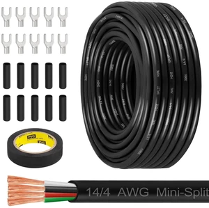 MOOKEERF 14/4 AWG Mini-Split Cable - 50FT 14 AWG 4 Conductor Control Cable 300V Stranded Oxygen-Free Pure Copper Wire for Mini Split Air Conditioner,Heat Pump,HVAC Systems and Speaker Systems MOOKEERF 14/4 AWG Mini-Split Cable - 50FT 14 AWG 4 Conductor Control Cable 300V Stranded Oxygen-Free Pure Copper Wire for Mini Split Air Conditioner,Heat Pump,HVAC Systems and Speaker Systems
