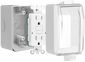 15 Amp GFCI Outdoor Electrical Outlet Box, Nonmetallic Heavy Duty Box IP66 Waterproof and NEMA 5-15 Self Test GFCI Outlet Kit, 3.15 Inch Deep, Lockable, Clear/Gray, UL Listed 15 Amp GFCI Outdoor Electrical Outlet Box, Nonmetallic Heavy Duty Box IP66 Waterproof and NEMA 5-15 Self Test GFCI Outlet Kit, 3.15 Inch Deep, Lockable, Clear/Gray, UL Listed