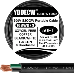 50ft 10/3 10 AWG Portable Power Cable (3 Conductor) - SJOOW 300V 10 Gauge Electric Wire for Motor Leads, Portable Lights, Battery Chargers and Machinery - 3 Conductor - 50 Feet Electrical Cord 50ft 10/3 10 AWG Portable Power Cable (3 Conductor) - SJOOW 300V 10 Gauge Electric Wire for Motor Leads, Portable Lights, Battery Chargers and Machinery - 3 Conductor - 50 Feet Electrical Cord