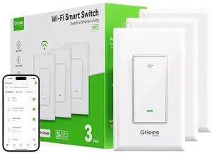 GHome Smart Switches for Lights, WiFi Smart Light Switch Works with Alexa and Google Home, Single-Pole, Neutral Wire Required, 2.4Ghz WiFi Light Switch with APP Control, No Hub Required, UL FCC Listed GHome Smart Switches for Lights, WiFi Smart Light Switch Works with Alexa and Google Home, Single-Pole, Neutral Wire Required, 2.4Ghz WiFi Light Switch with APP Control, No Hub Required, UL FCC Listed