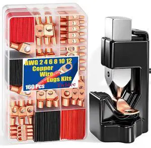 Twidec/160PCS Battery Cable Ends AWG 2 4 6 8 10 12 Gauge Copper Cable Wire Lugs,Ring Terminals Connectors,Copper Ring Terminals Connectors and Hammer Lug Crimper Tool 8 AWG to 0000 AWG Twidec/160PCS Battery Cable Ends AWG 2 4 6 8 10 12 Gauge Copper Cable Wire Lugs,Ring Terminals Connectors,Copper Ring Terminals Connectors and Hammer Lug Crimper Tool 8 AWG to 0000 AWG