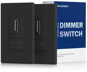 ELEGRP Slide Dimmer Light Switch, Universal Dimmable LED Lighting Control, Single Pole or 3 Way Dimmer Switches for Led Lights, Wall Plate Included, UL Listed, 2 Pack, Matte Black ELEGRP Slide Dimmer Light Switch, Universal Dimmable LED Lighting Control, Single Pole or 3 Way Dimmer Switches for Led Lights, Wall Plate Included, UL Listed, 2 Pack, Matte Black