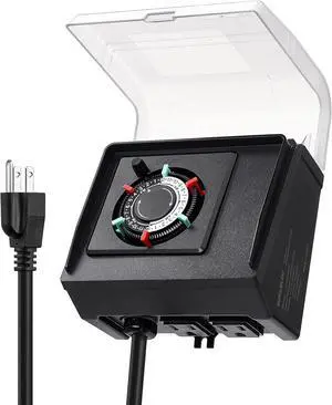 SURAIELEC Mechanical Pool Timer for Above Ground Pools, NEMA 5-15R Plug-in 24-Hour Timer with Dual Outlets, 15A 125V 1HP, Up to 3 Daily Settings, Weatherproof Cover for Pool Pumps, Outdoor Lighting SURAIELEC Mechanical Pool Timer for Above Ground Pools, NEMA 5-15R Plug-in 24-Hour Timer with Dual Outlets, 15A 125V 1HP, Up to 3 Daily Settings, Weatherproof Cover for Pool Pumps, Outdoor Lighting
