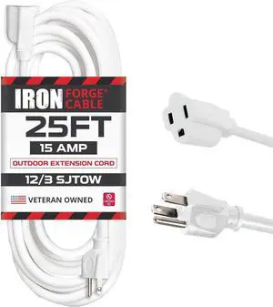 Iron Forge Cable 12 Gauge Outdoor Extension Cord 25 Ft, SJTOW 12/3 Heavy Duty White Extension Cord 3 Prong, Oil Resistant & Flame Retardant Iron Forge Cable 12 Gauge Outdoor Extension Cord 25 Ft, SJTOW 12/3 Heavy Duty White Extension Cord 3 Prong, Oil Resistant & Flame Retardant