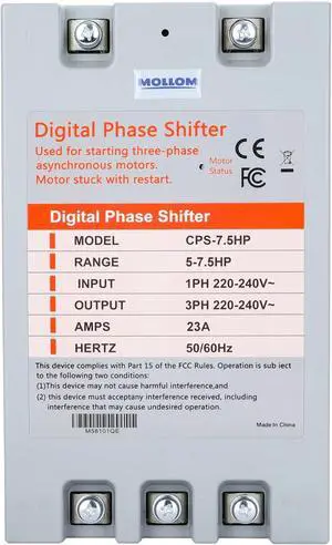 MOLLOM 3 Phase Converter, Digital Phase Shift 5.5KW 7.5HP 23Amps 220-240V, Single to Three Phase Converter for 3PH Motors, Automatic Restart to Protect Motor from Blocking MOLLOM 3 Phase Converter, Digital Phase Shift 5.5KW 7.5HP 23Amps 220-240V, Single to Three Phase Converter for 3PH Motors, Automatic Restart to Protect Motor from Blocking