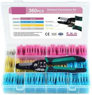 Heat Shrink Butt Connectors -Insulated Waterproof Electrical Marine Automotive Tinned Copper Wire Crimp Terminals-Waterproof Eyelet Wire Connectors 360Pcswith All-in-1 Tool Heat Shrink Butt Connectors -Insulated Waterproof Electrical Marine Automotive Tinned Copper Wire Crimp Terminals-Waterproof Eyelet Wire Connectors 360Pcswith All-in-1 Tool